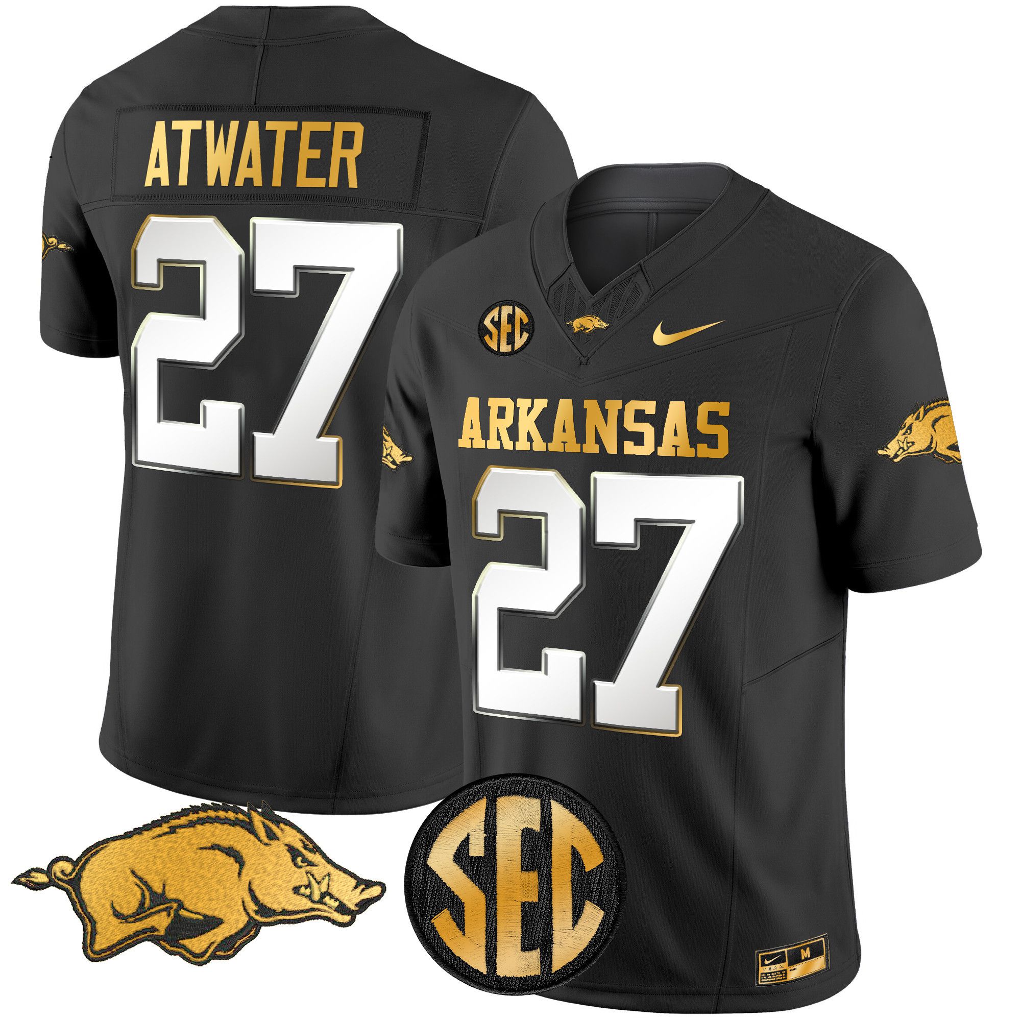 Men Arkansas Razorbacks #27 Atwater Black Nike 2024 Gold Vapor Limited NCAA Jersey style 2->->NCAA Jersey